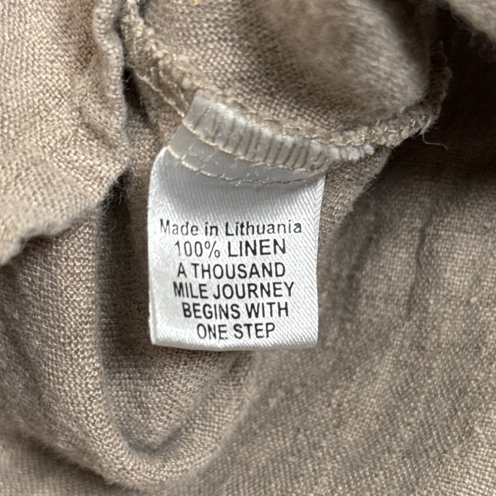 FLAX 100% Linen Short Sleeve Tunic Top Oatmeal Beige Tiered Hem Womens Medium - Picture 4 of 9